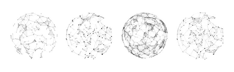 set of abstract spheres from points and lines on a white background. network connection structure. b