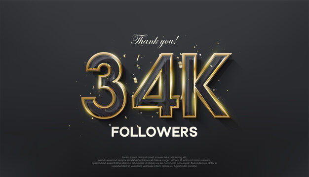 Golden line thank you 34k followers, with a luxurious and elegant gold color.