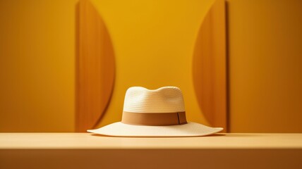 Poster - Blank White Cap / hat on Wooden table