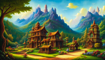 Poster - Enigmatic Haven: Secret Temple amidst a Colorful Landscape.