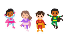 Group Of Children Superheroes Clipart