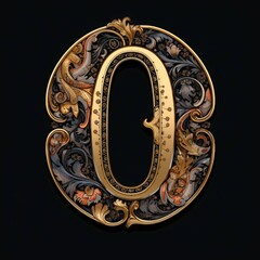 Gothic font letter o with black and gold trimming