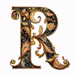 Wall Mural - Gothic font letter r with black and gold trimming