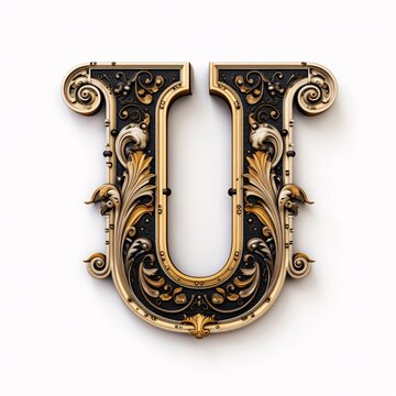Gothic font letter u with black and gold trimming