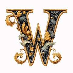 Wall Mural - Gothic font letter w with black and gold trimming