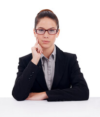 Sticker - Portrait, corporate and a serious woman lawyer isolated on a transparent background for legal advice. Business, law and glasses with a professional female attorney in a suit on PNG for judicial work