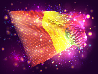 Wall Mural - Guinea, vector 3d flag on pink purple background with lighting and flares