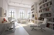 © Areerat - White room with desk and chair for space work space and relax time. Generative Ai