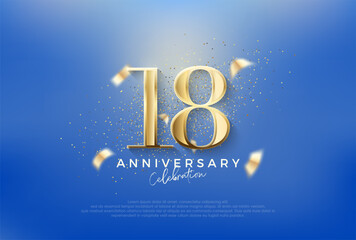 Wall Mural - Elegant number 18th with gold glitter on a blue background. Premium vector for poster, banner, celebration greeting.