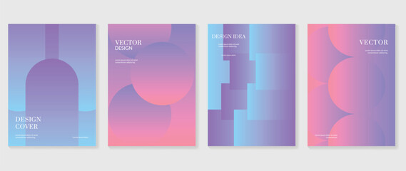 Gradient design background cover set. Abstract gradient graphic with geometric shapes, circles, squares. Futuristic business cards collection illustration for flyer, brochure, invitation, media.