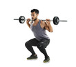 © Khushboo Sumeet/peopleimages.com - Man, exercise and weightlifting, bodybuilder and barbell squat with muscle training isolated on transparent png background. Fitness, strong male athlete and concentration with bodybuilding workout