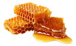 Sweet honeycombs with honey isolated. Generative AI.