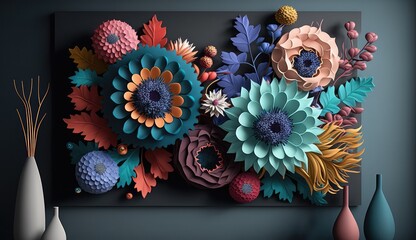 Wall Mural - 3d colorful flowers wall decor 4k wallpaper, 3D wallpaper for home interior classic decorations background Flowers Classic illustration