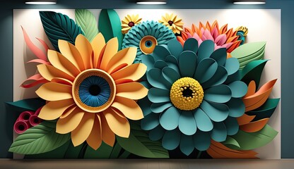 Wall Mural - 3d colorful flowers wall decor 4k wallpaper, 3D wallpaper for home interior classic decorations background Flowers Classic illustration