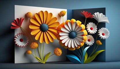 Wall Mural - 3d colorful flowers wall decor 4k wallpaper, 3D wallpaper for home interior classic decorations background Flowers Classic illustration