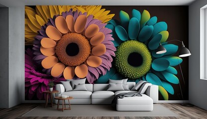 Wall Mural - 3d colorful flowers wall decor 4k wallpaper, 3D wallpaper for home interior classic decorations background Flowers Classic illustration