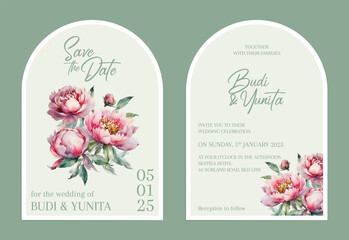 Sticker - minimalist wedding invitation card set template watercolor floral