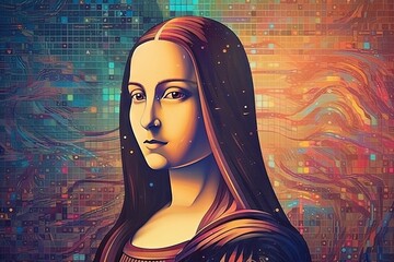 Wall Mural - Retro - Futuristic Mona Lisa: Behold an artistic vision that merges the elegance of the past with the innovation of the future, bringing the Mona Lisa to life illustration generative ai