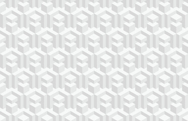 Wall Mural - Abstract black and white 3d geometric seamless pattern. Isometric hexagonal cubes optical illusion modern background in neutral grey color.