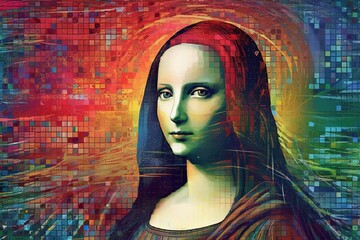 Wall Mural - Retro - Futuristic Mona Lisa: Behold an artistic vision that merges the elegance of the past with the innovation of the future, bringing the Mona Lisa to life illustration generative ai