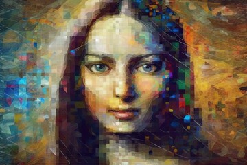 Wall Mural - Virtual Mona Lisa: Enter a digital realm where the Mona Lisa is transformed through abstract, cartoon, or manga style, transcending the boundaries of reality illustration generative ai