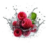 Fototapeta Kuchnia - Raspberry fresh fruit in water splash isolated on white background. Generative AI