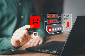 Aufkleber - Customer give negative review for client satisfaction surveys. Assessment one star rating for testimonial, customer evaluation feedback, service rating satisfaction and certification concept.