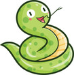 Funny and cute green snake feeling happy cartoon illustration
