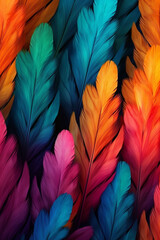 Aufkleber - An abstract representation of feathers in a symmetrical pattern, with bold and contrasting colors, Generative AI technology.