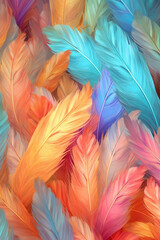 Poster - A whimsical feather background pattern texture, with feathers floating and swirling in a whimsical manner,  Generative AI technology.