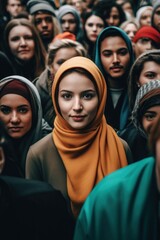 Poster - A crowd of people with headscarves and scarves. Generative AI image.