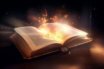Aufkleber - the Bible as a source of light and inspiration, with rays of light radiating from its pages. Generative AI technology.
