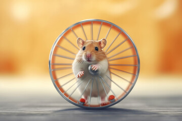 Poster -  A hamster happily running on its wheel, highlighting the appeal of small rodents as low-maintenance and interactive pets.  Generative AI technology.