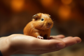 Poster -  A friendly guinea pig being held and petted by a child, highlighting the popularity of these small rodents as gentle and interactive pets.  Generative AI technology.