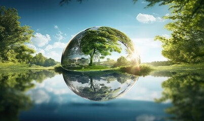 Wall Mural - cystal earth protect growth tree inside nature background. world environment day and earth day. gene