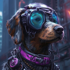 Poster - Cyberpunk dog. Generative AI.