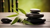 Fototapeta Sypialnia - Relaxing wellness background with stones and bamboo. Generative AI