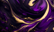 Luxury Royal Purple, Black And Gold Colored Waves Abstract Background, Textured, Marbles, Ink Liquid Modern Abstract Backdrop, Generative AI