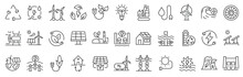 Set Of Outline Icons Related To Green, Renewable Energy, Alternative Sources Energy. Eco Icon Collection. Editable Stroke. Vector Illustration. 