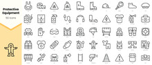 Set Of Personal Protective Equipment Icons. Simple Line Art Style Icons Pack. Vector Illustration