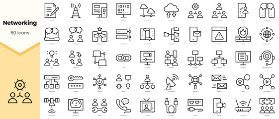 Set of networking Icons. Simple line art style icons pack. Vector illustration