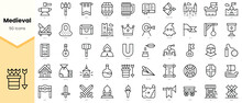 Set Of Medieval Icons. Simple Line Art Style Icons Pack. Vector Illustration