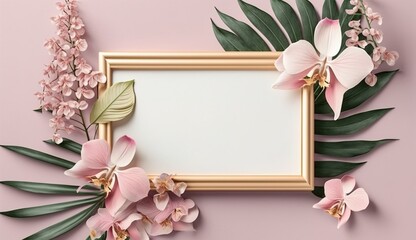 Wall Mural - framing flat-lay of pink orchids generative ai