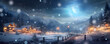 © Orkidia - A cosy warm village into a snowy landscape with christmas lights - Christmas winter theme - Generative AI