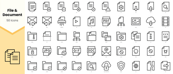 Set of file and document Icons. Simple line art style icons pack. Vector illustration
