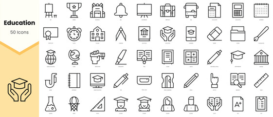 set of education icons. simple line art style icons pack. vector illustration