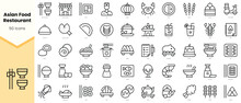 Set Of Asian Food Restaurant Icons. Simple Line Art Style Icons Pack. Vector Illustration