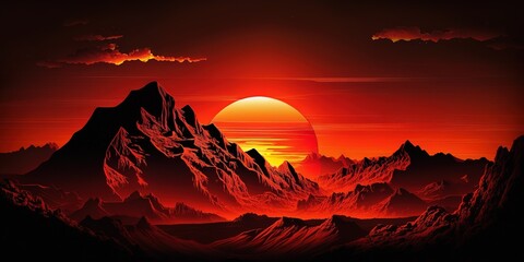Wall Mural - Stunning mountain red sunset Unbelievable beauty may be seen in the evening sky above the mountain peaks. Reflections of the evening sky on mountain peaks at sunset Generative AI