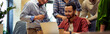© Friends Stock - Group of happy multiracial business people looking at laptop screen, discussing project results and smiling while working together in the modern office or coworking space
