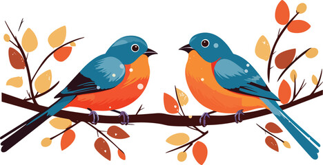 Wall Mural - two birds sitting on the tree illustration for wall art and decoration